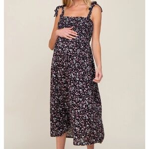 Pinkblush Maternity Hello Miz Black Micro Floral Smocked Maternity Dress